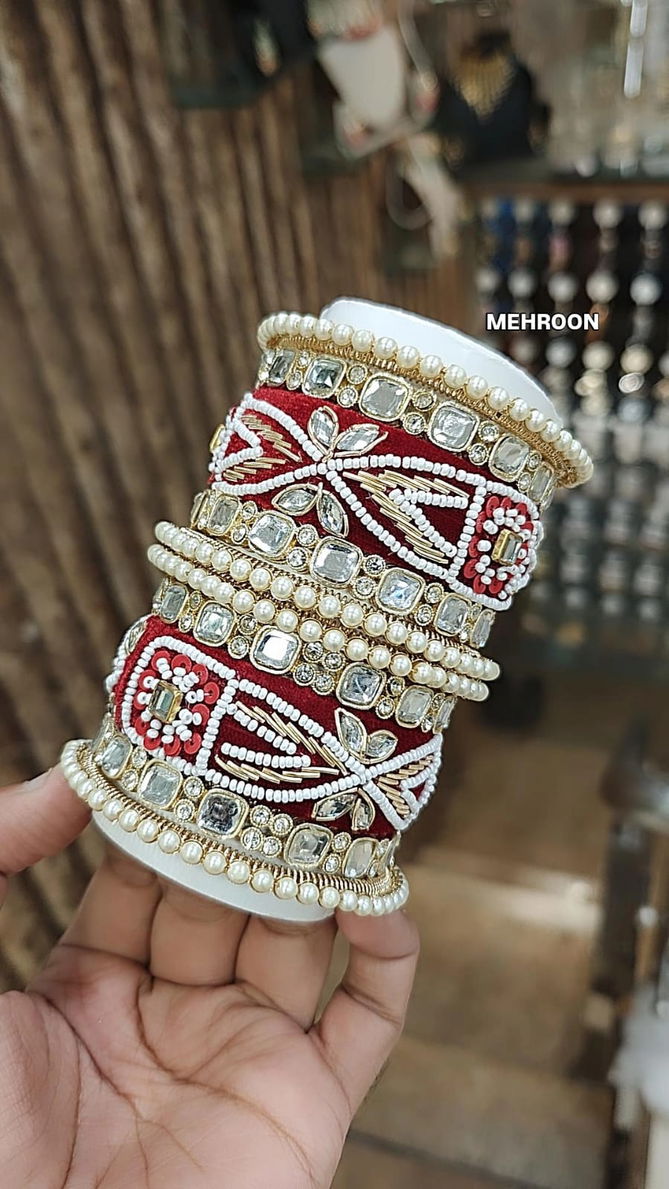 Designet Chandni Moti Kundan Stone Bangles Set Wholesale Shop In Surat
